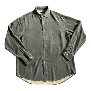 Tori Richard Silk Green Gray Long Sleeve Button Down Sz L